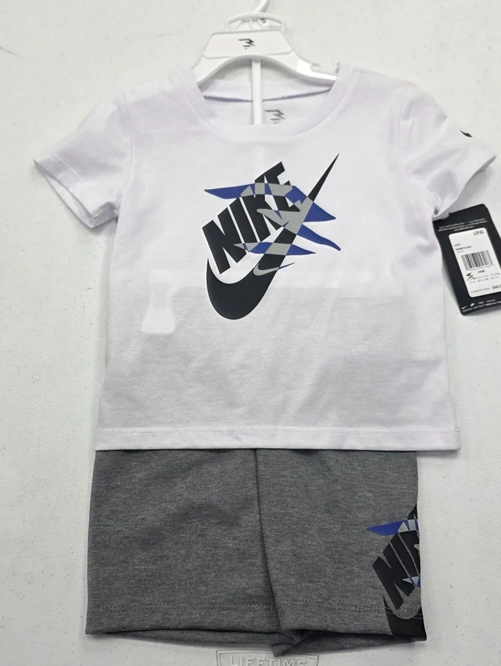 Nike White and Gray Kids Matching Set with Blue Accents - Picture 1 of 6